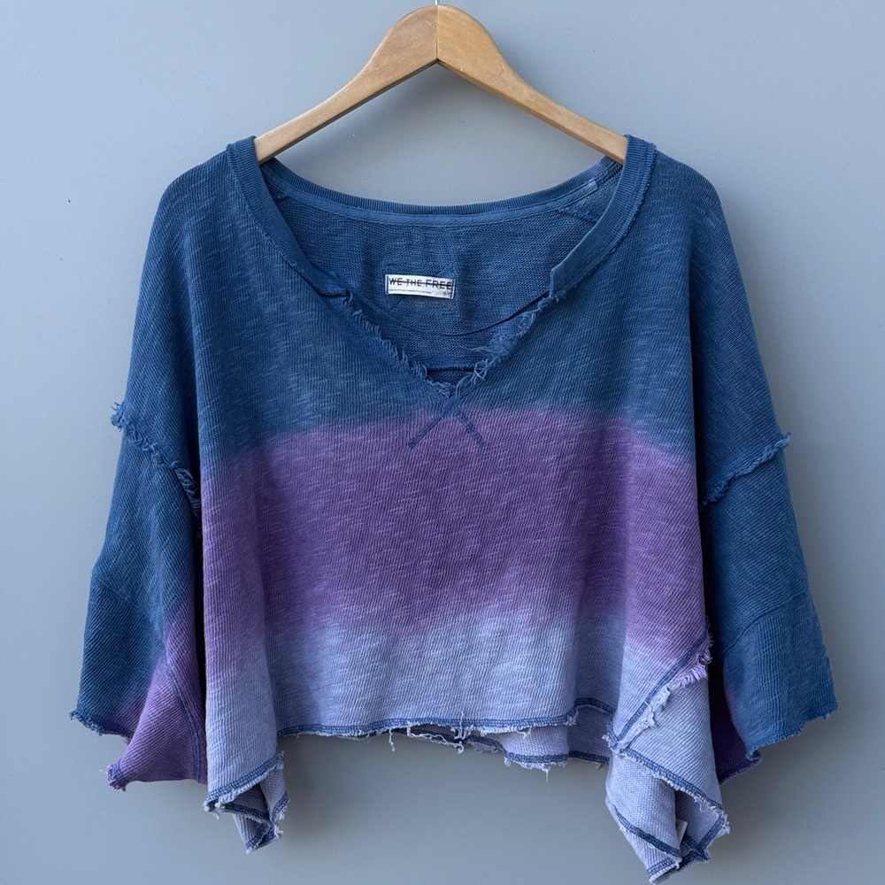 NWOT Free People We The Free After Midnight Washed Ombré Raw Hem Crop Tee Small - Picture 5 of 12